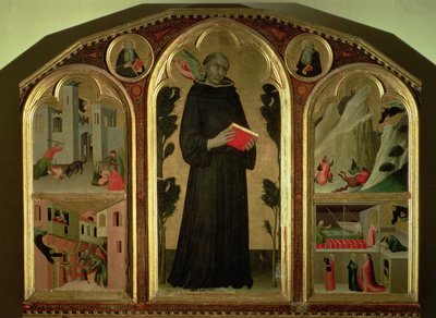 Het Gezegende Agostino Novello Altaarstuk, met vier van zijn wonderen, ca. 1328 door Simone Martini